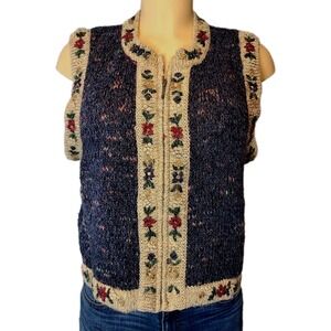 Vtg Sweater Vest Womens Sz M Ren Fairy Fairy Cottage Granola Boho 90s Feminine
